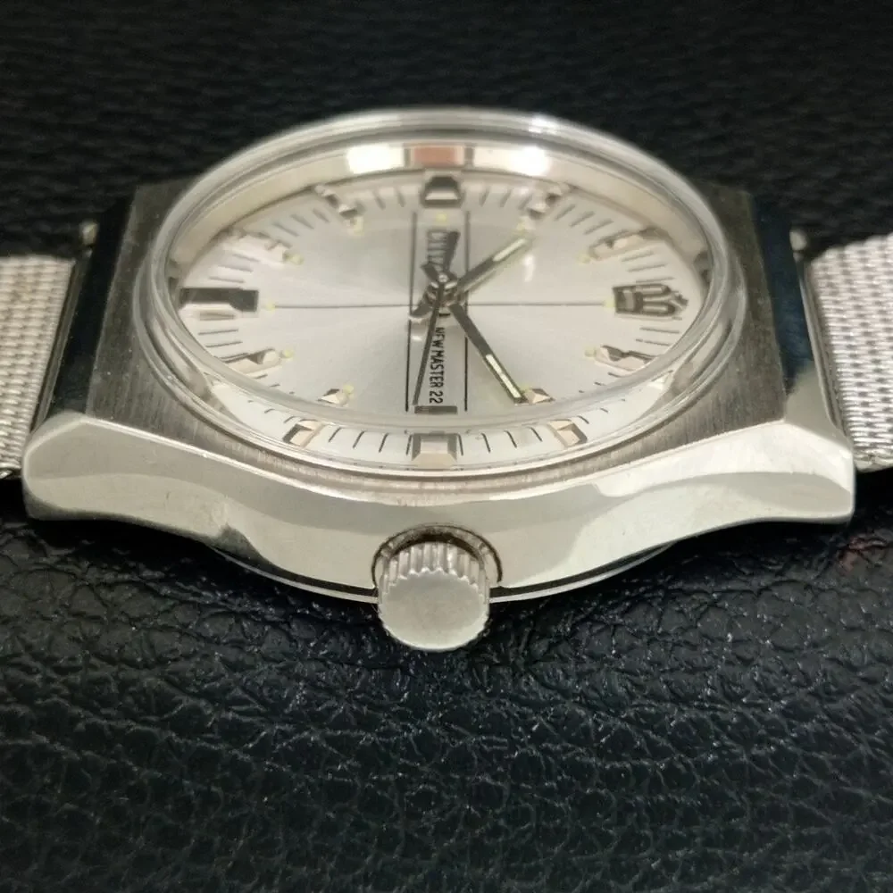 Vintage 1983 Citizen Manual Wound Mens Silver Watch & White accents
